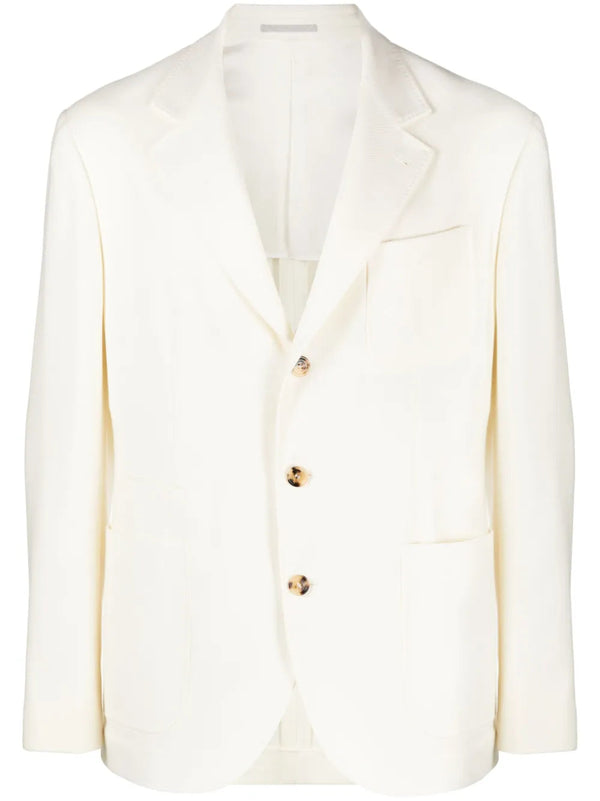 Brunello Cucinelli Mens Ivory Wool Single Breasted Blazer White Clothing