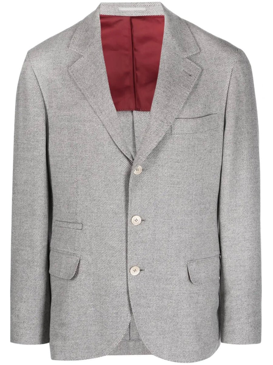 Brunello Cucinelli Mens Gray Wool Herringbone Blazer White Clothing
