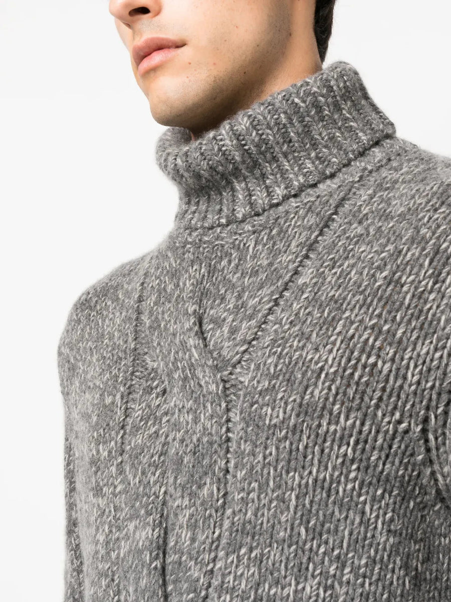Brunello Cucinelli Cable-Knit Roll-Neck Sweater Grey Clothing