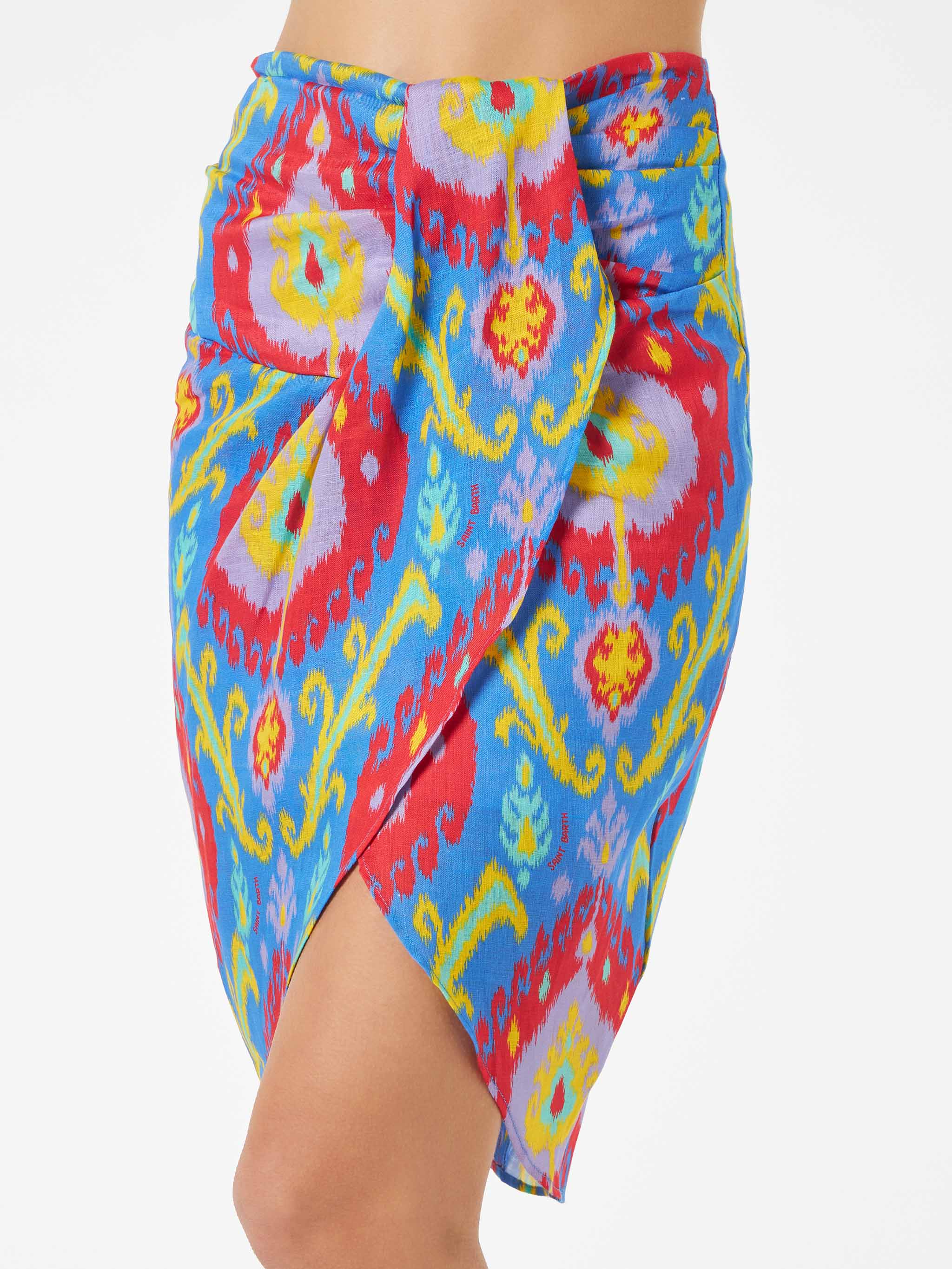 Multicolor Cotton Amanda Midi Skirt Blue