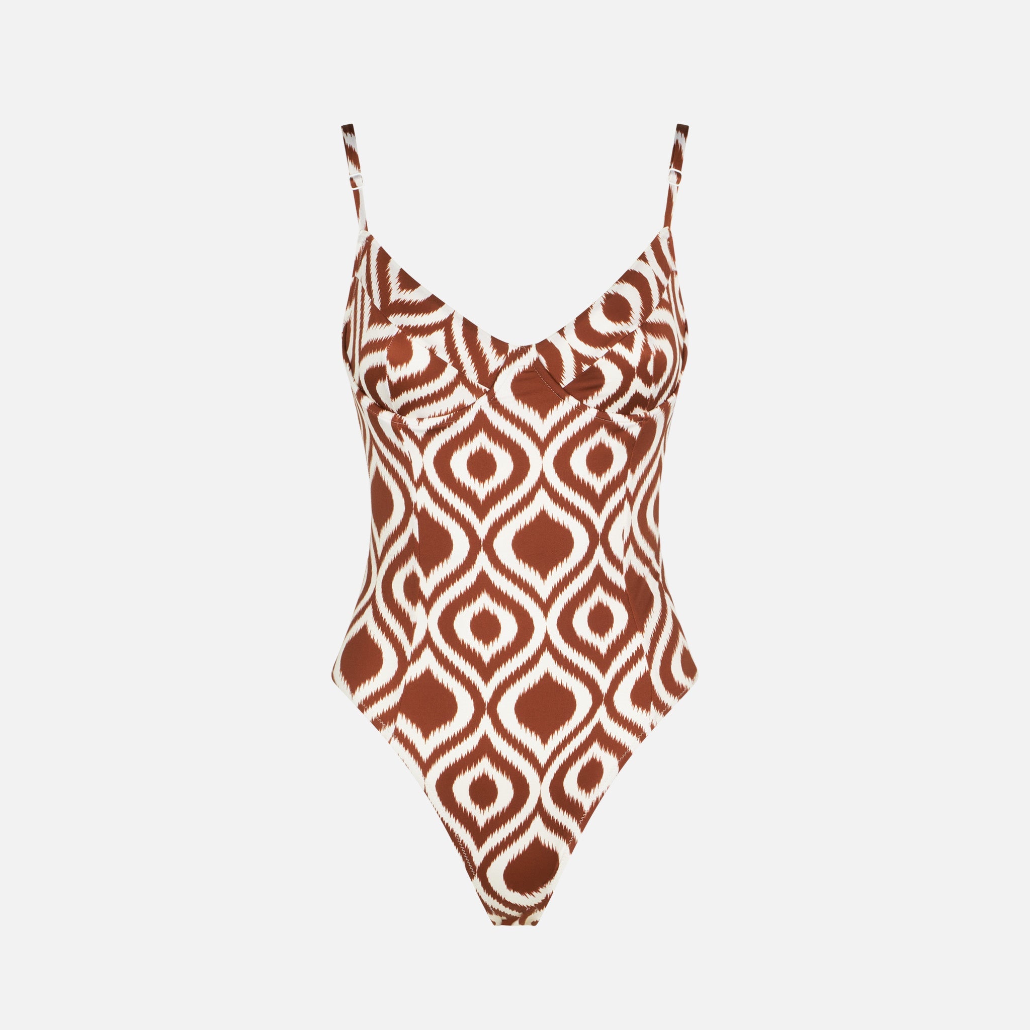 Brown And White Margaret One-Piece Swimsuit With Ikat Print One Piece