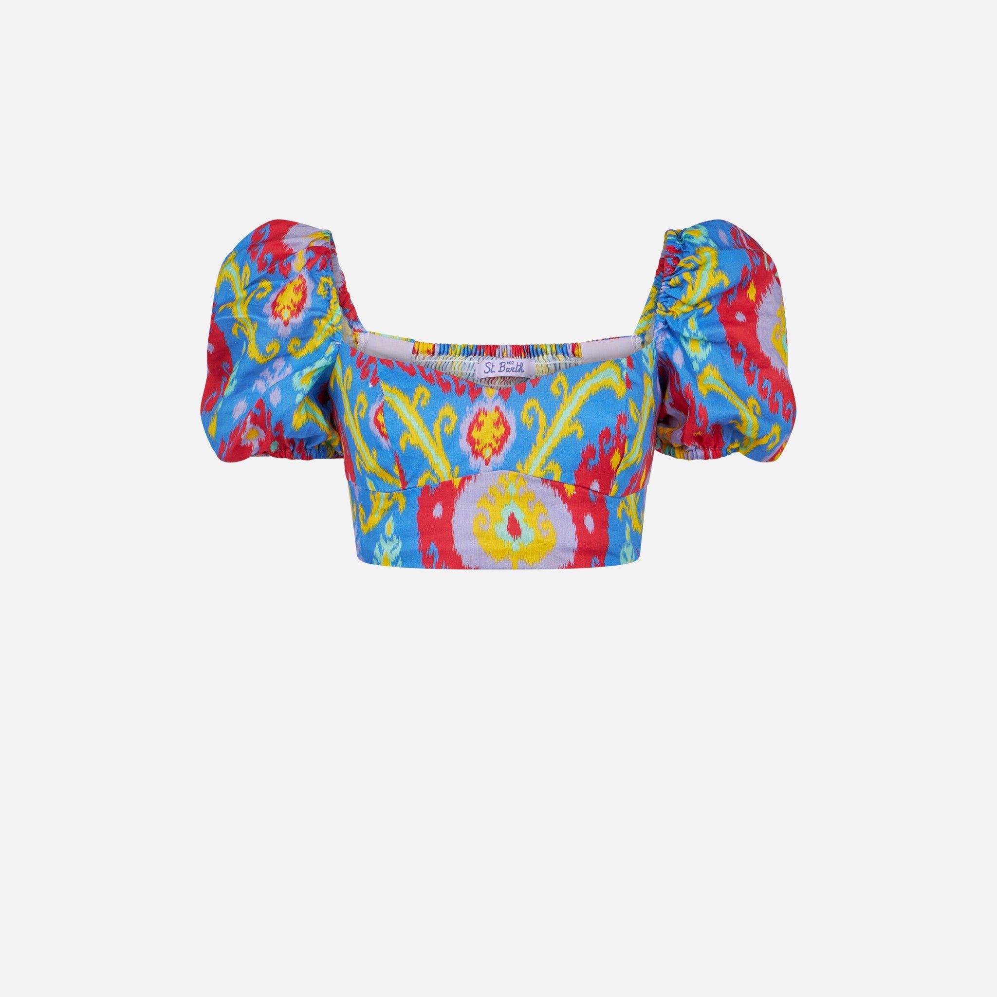 Crop Top With Ikat Print Blue Top_apparel