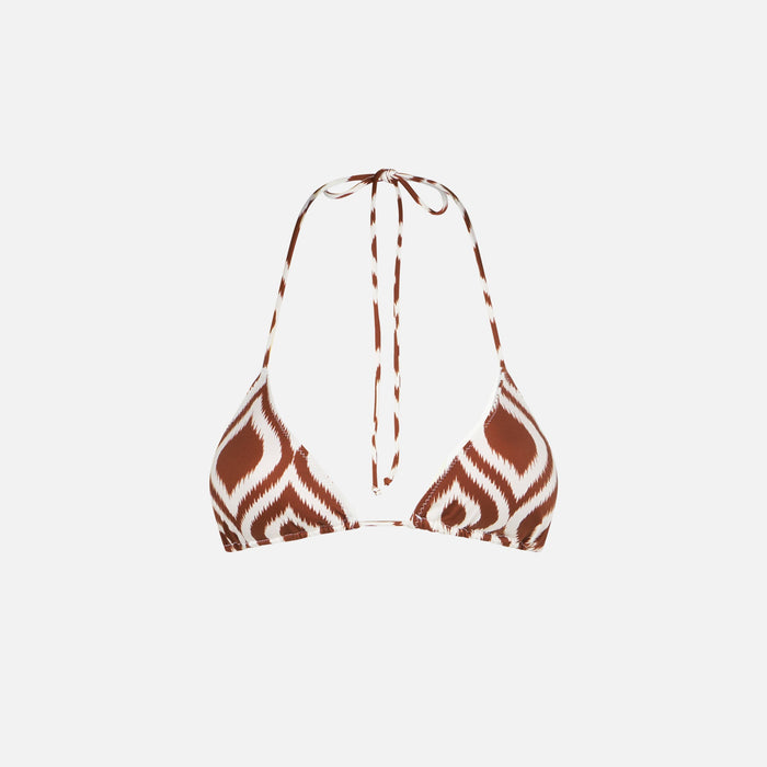 Brown And White Leah Ikat Print Triangle Bikini Top