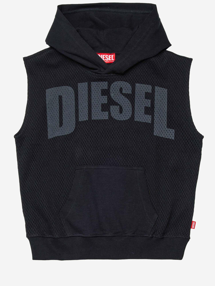 Sleeveless Cotton Mesh Sweatshirt Black Hoods & Sweatshirts