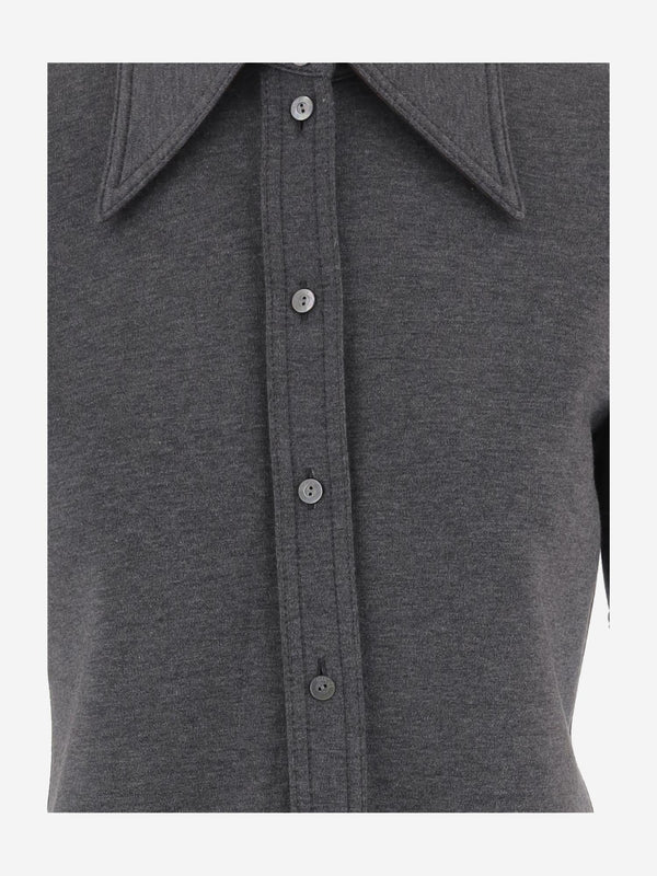 Wool-Blend Shirt With Wide Collar Gray Polo Tops