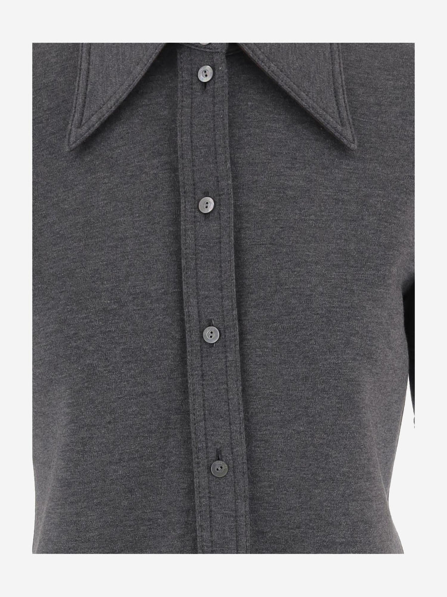 Wool-Blend Shirt With Wide Collar Gray Polo Tops