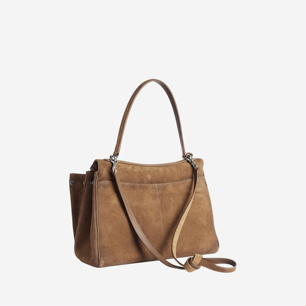 Shoulder Bag Medium Suede Light Brown Domesticated Calf Leather