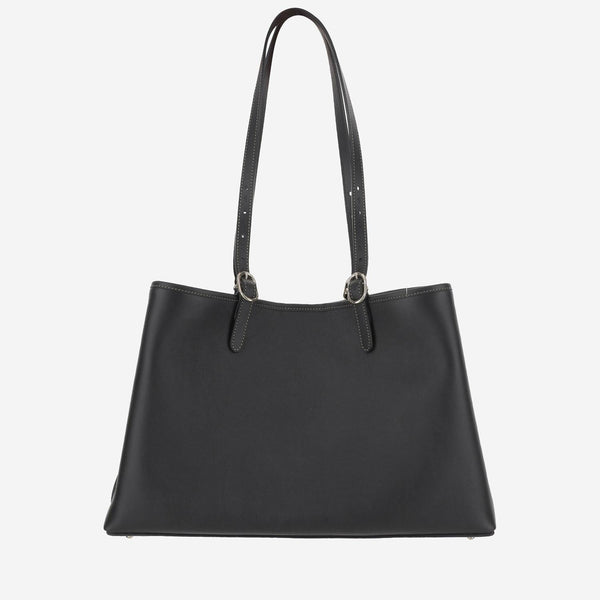 Medium Gg Emblem Shopping Bag Black Leather Handbags