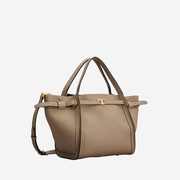 Leather Shopping Bag With Logo Beige Calfskin Handbags