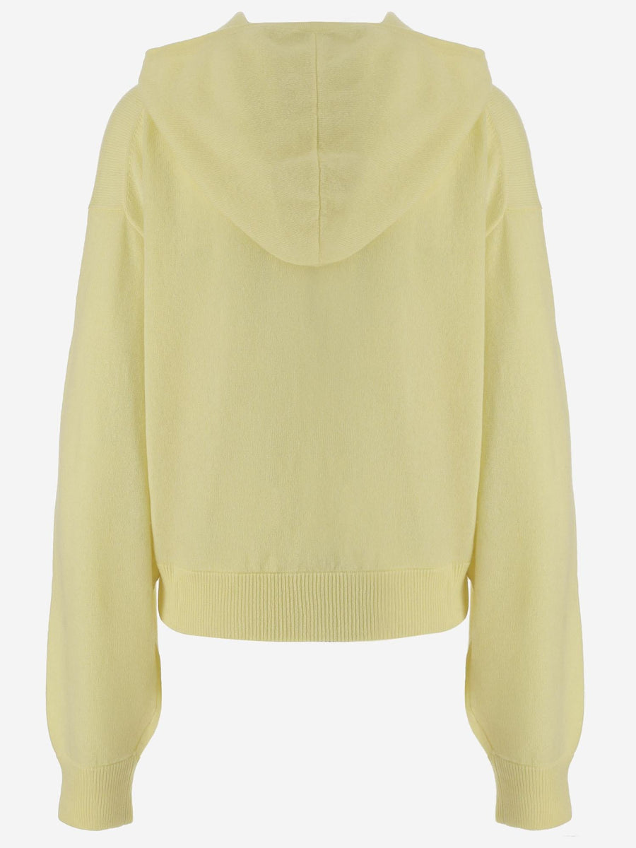 Wool And Cashmere Knit With Hood Yellow Virgin Knitwear