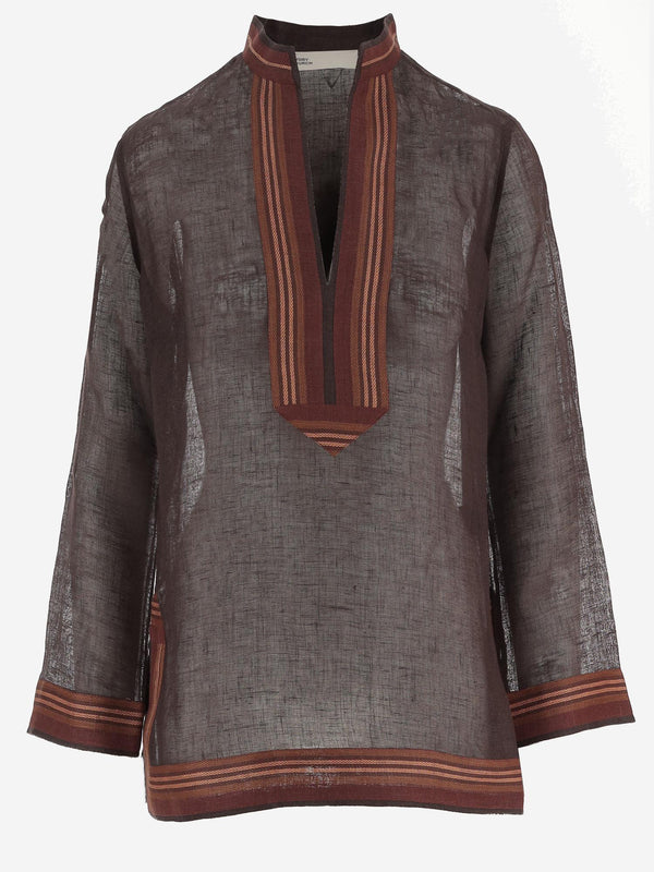 Striped Linen Tunic Brown Knitwear