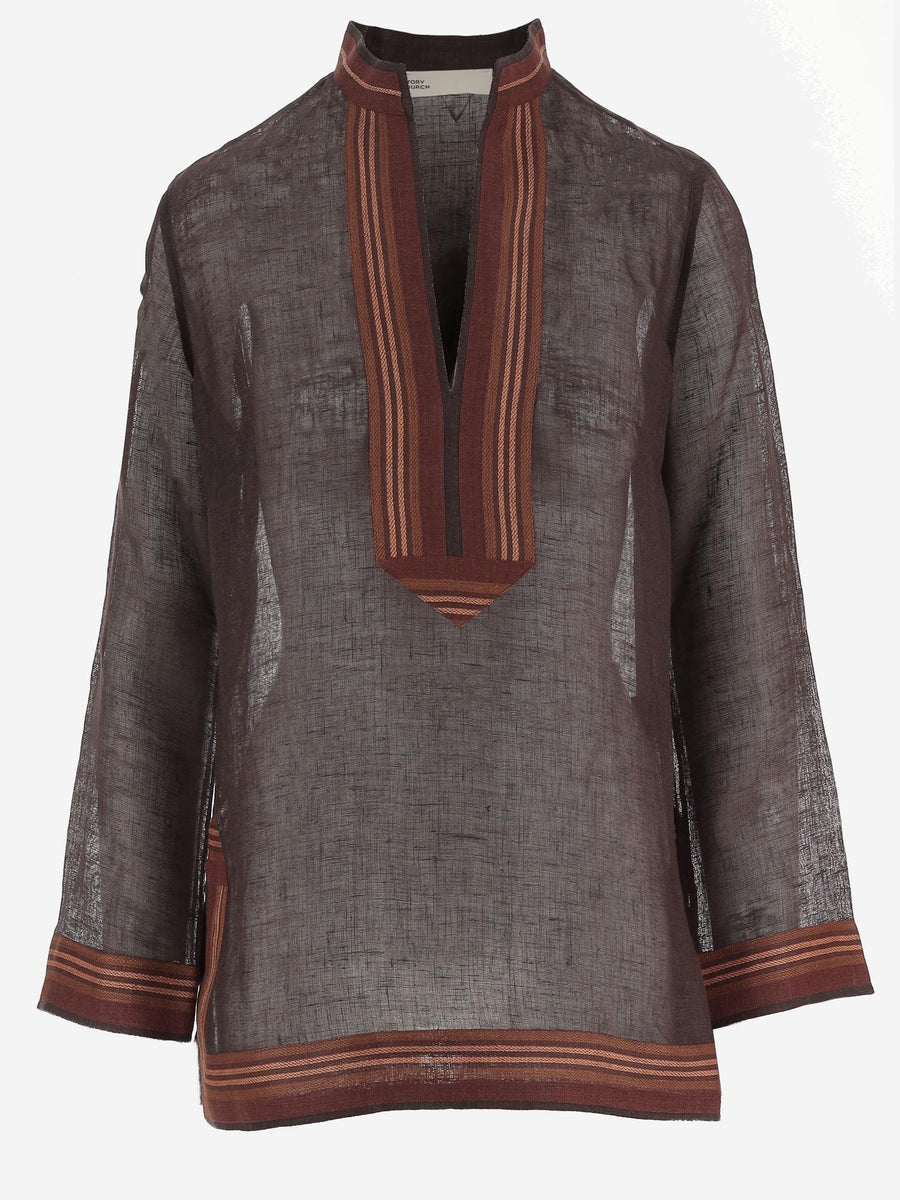 Striped Linen Tunic Brown Knitwear