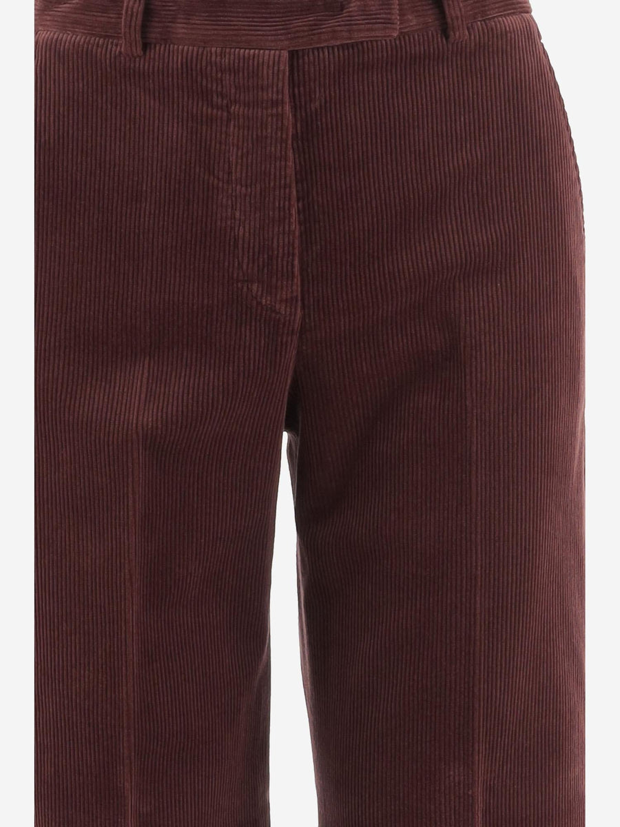 Wide-Leg Corduroy Trousers Burgundy Cotton