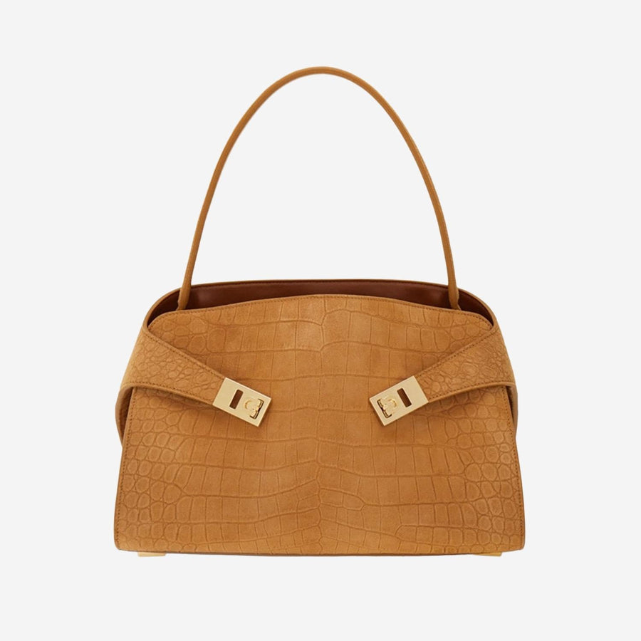 Shoulder Bag Brown Suede Leather