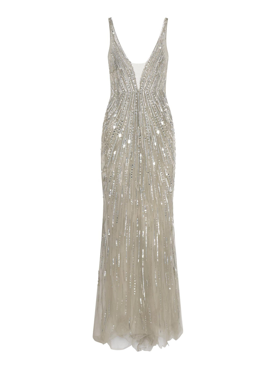 Dress V-Neck Sequin Ivory Polyamide