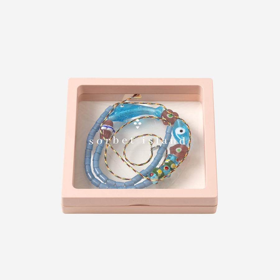 Necklace With Dolphin Charms, Multicolour Glass/fabric