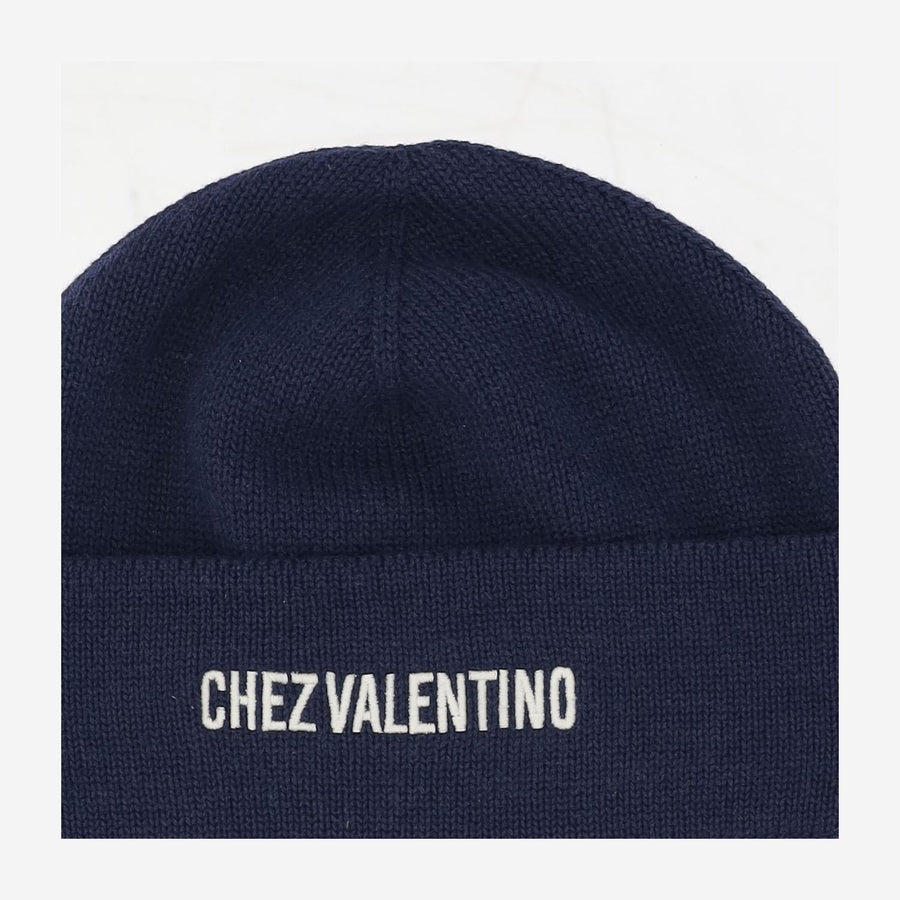 Cotton And Wool Beanie With Logo Navy Hat