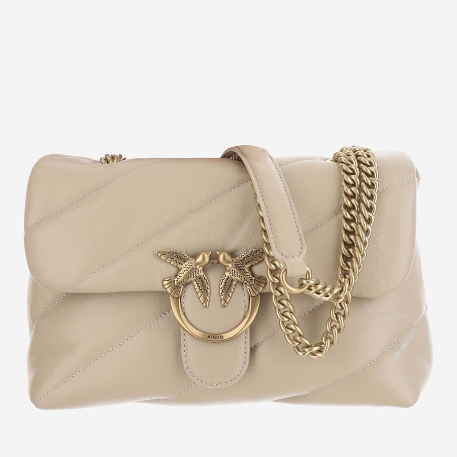 Classic Puff Bag Light Beige Calfskin Leather Shoulder