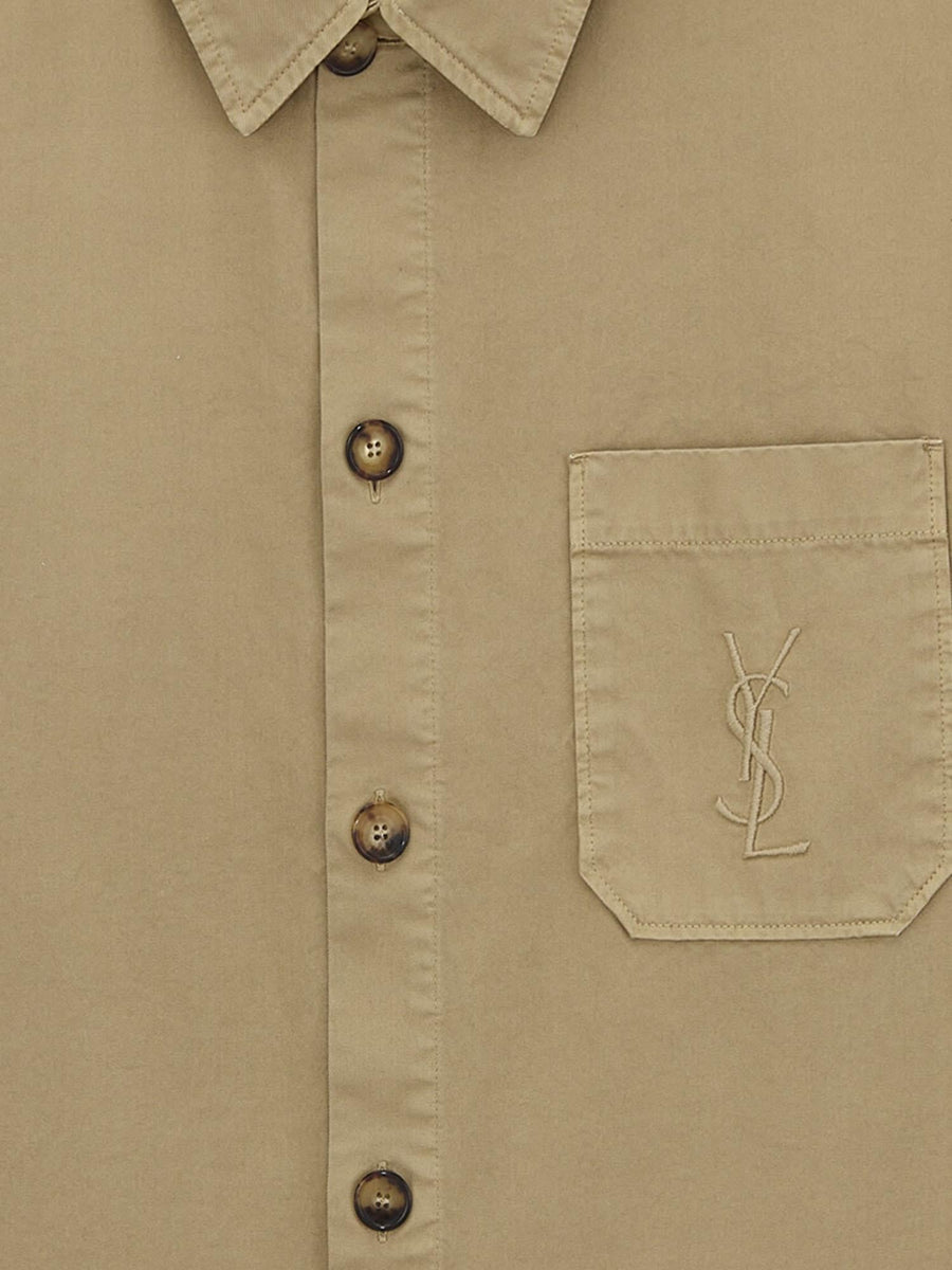 Oversized Cotton Shirt With Logo Beige