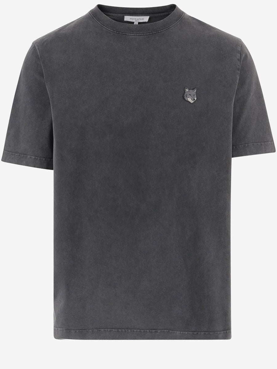 T-Shirt With Embroidered Fox Logo Grey Cotton T-shirts