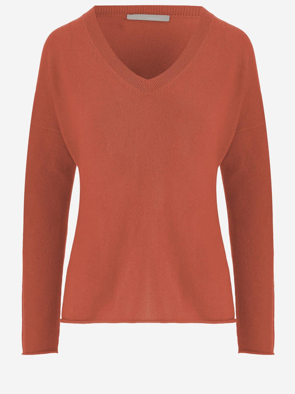 Cashmere Sweater With V-Neck Orange-red