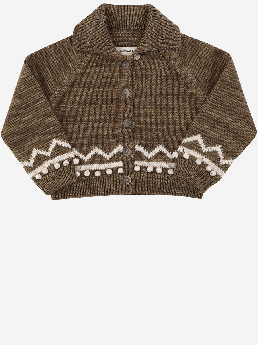 Wool Cardigan With Graphic Pattern Brown