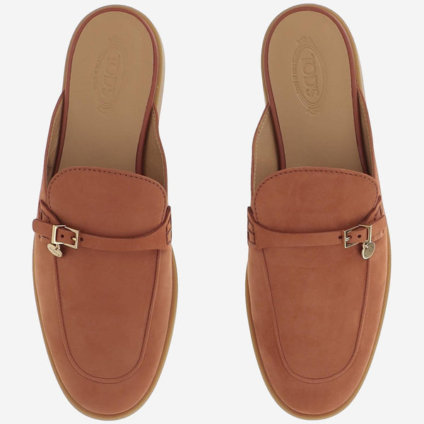 Leather Sabots Orange Nubuck Shoe