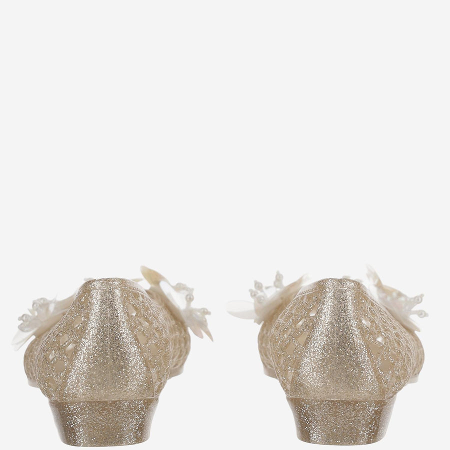 Transparent Ballerina Flats With Decoration Gold Polyvinyl Chloride