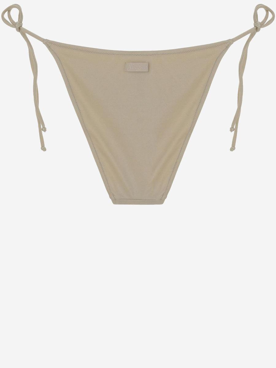 Adjustable Drawstring Bikini Briefs Beige Polyamide Swimwear