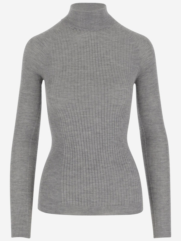 Cashmere And Silk Rib Knit Sweater Grey