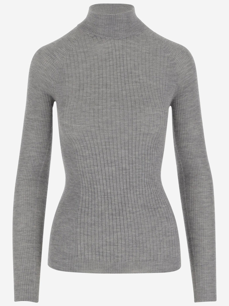 Cashmere And Silk Rib Knit Sweater Grey