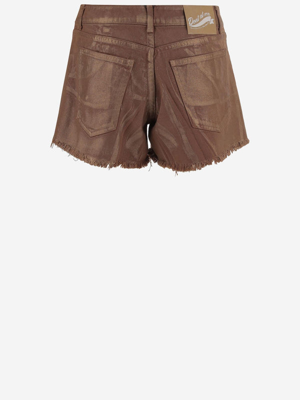 Cotton Shorts With Fringed Hem - Brown