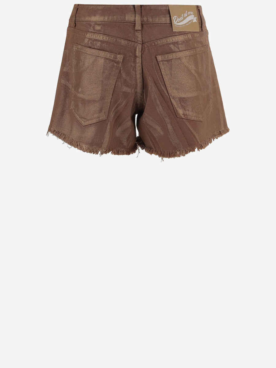 Cotton Shorts With Fringed Hem - Brown