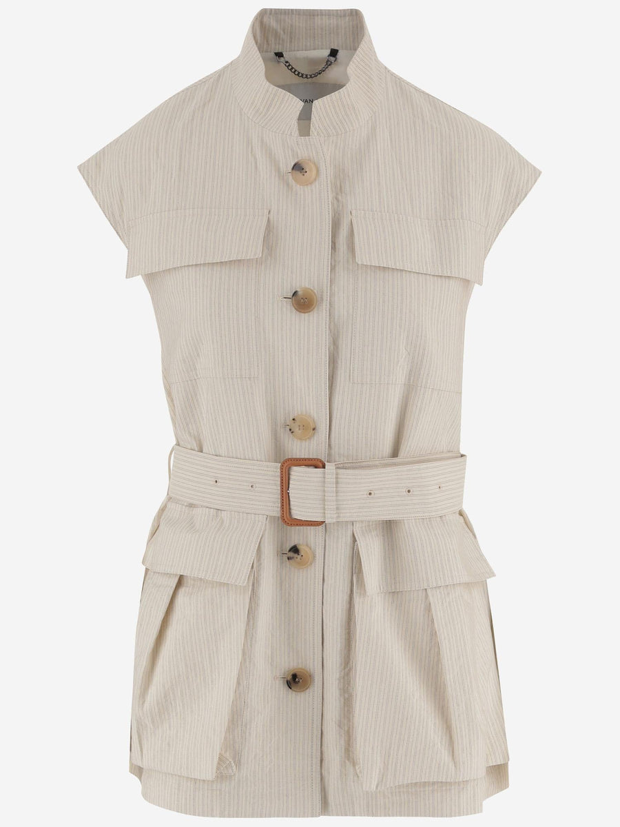 Sleeveless Jacket Cotton-Blend Ivory