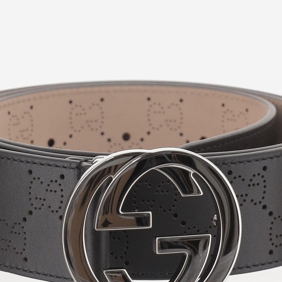 Leather Belt Double G Buckle Black