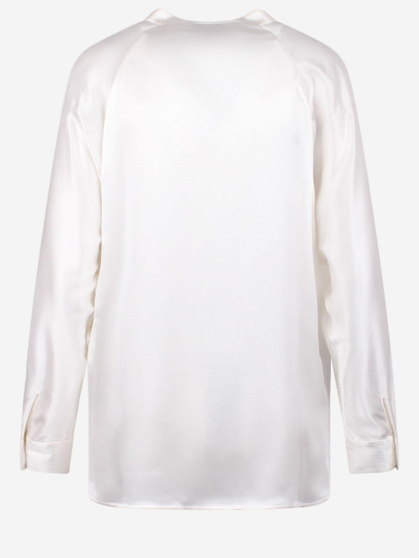 Silk V-Neck Shirt White