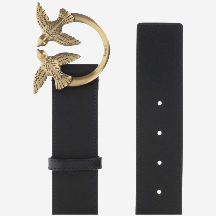 Leather Belt With Logo Black