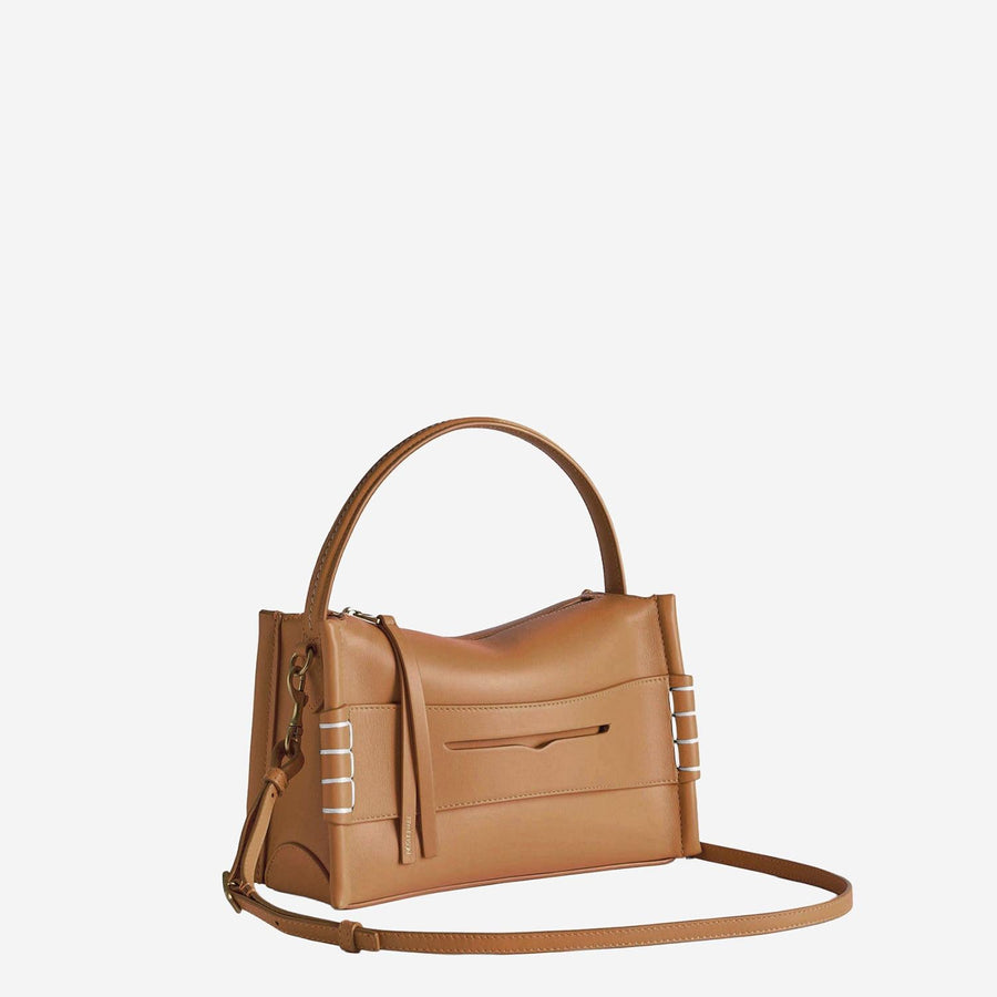 Small Leather Loafer Bag With Logo Light Brown Full Grain Calf Shoulder