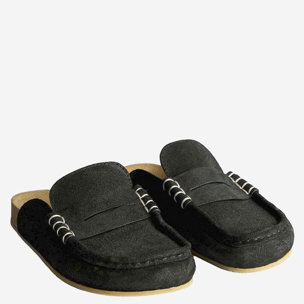 Suede Mule Loafers Black