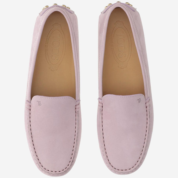 Suede Rubber-Soled Loafers Pink Calfskin