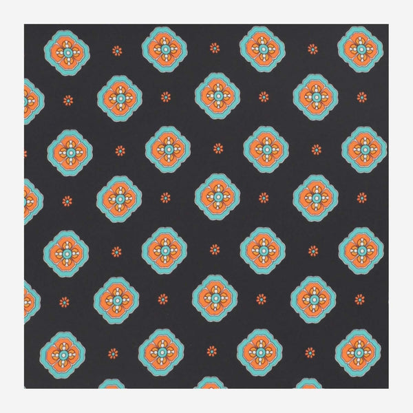 Floral Pattern Silk Foulard Black Scarf