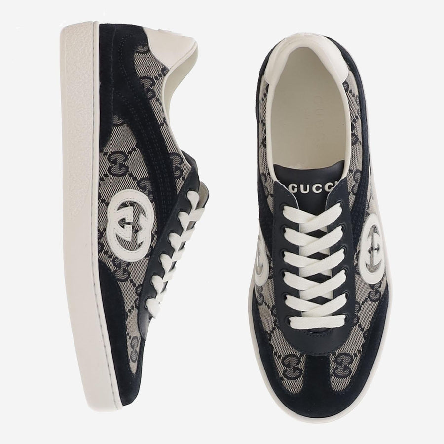 Gg Fabric And Leather Sneakers Grey Trainers