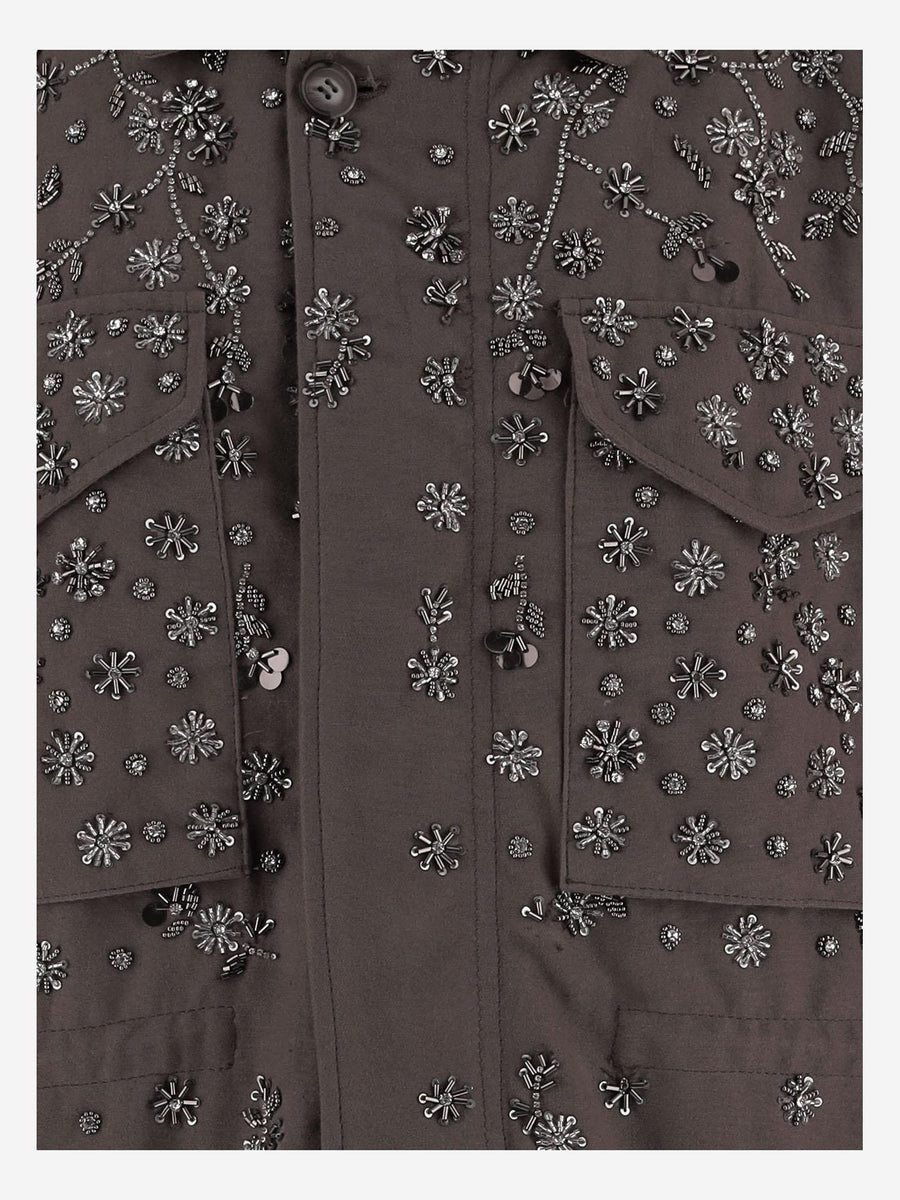 Embroidered Cotton Jacket With Appliqués Brown