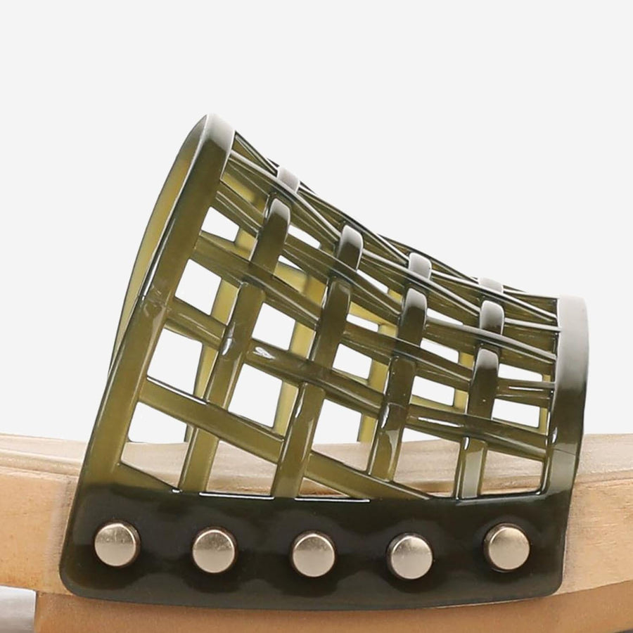 Wooden Sole Sandals Green Pvc Slippers