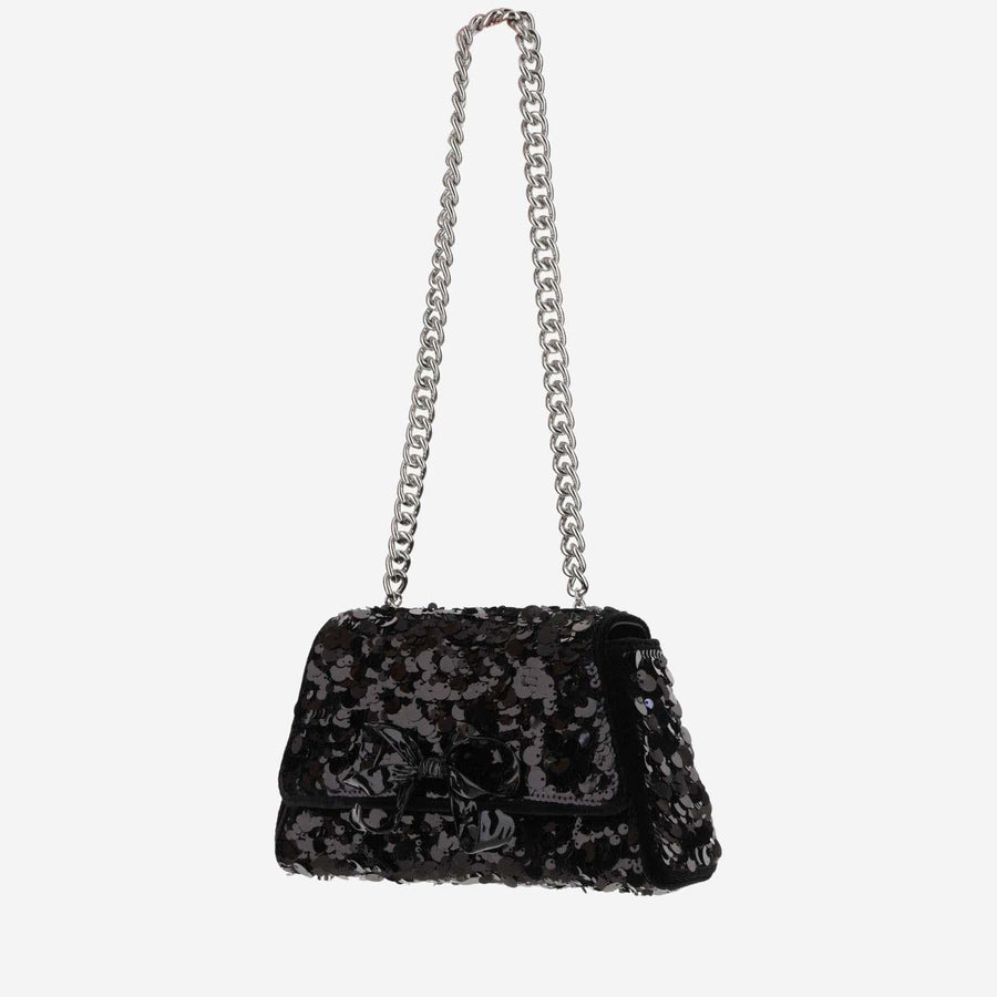 Mini Sequin Bag With Bow Black Polyester Elastane Shoulder