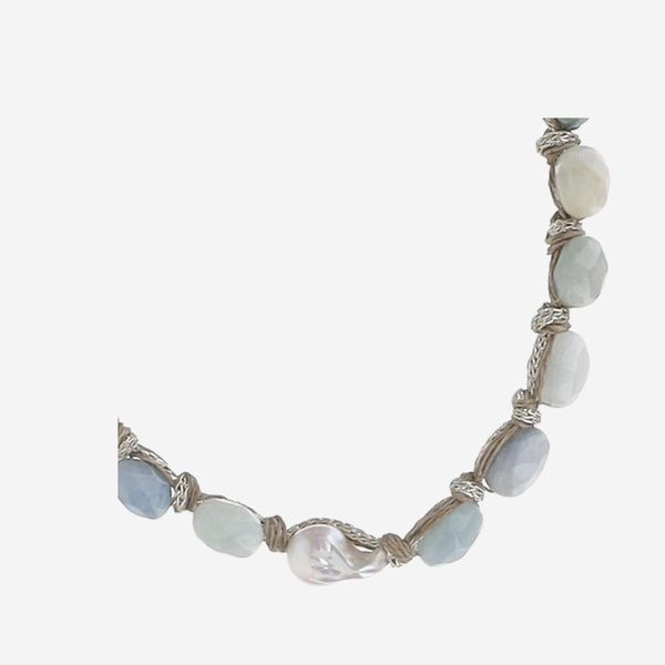 Necklace Vacquamarina Light Blue Natural Fiber