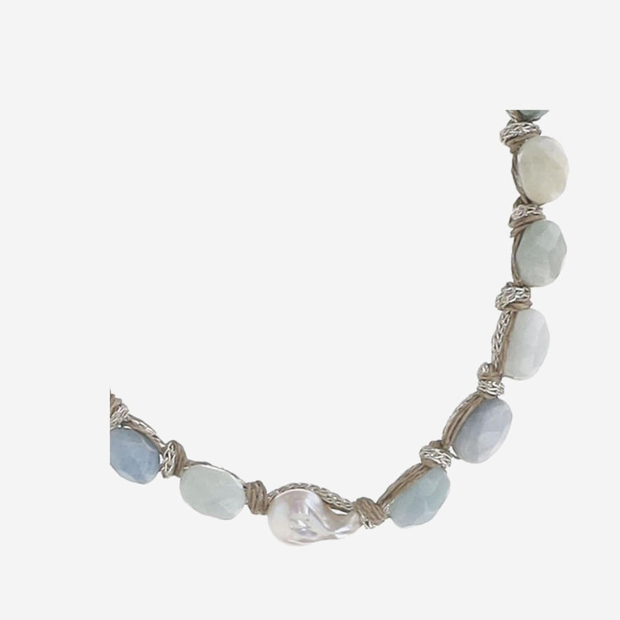 Necklace Vacquamarina Light Blue Natural Fiber