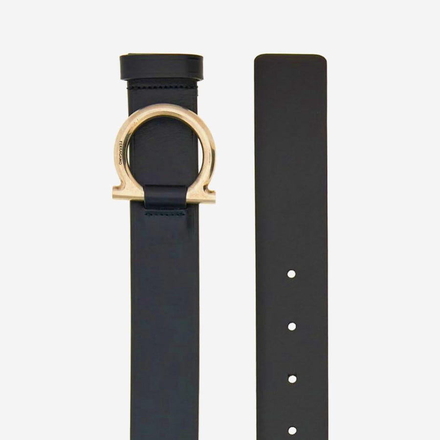 Leather Belt With Golden Buckle Black Calfskin