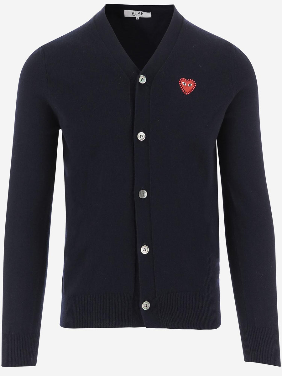 Wool V-Neck Cardigan With Logo Navy