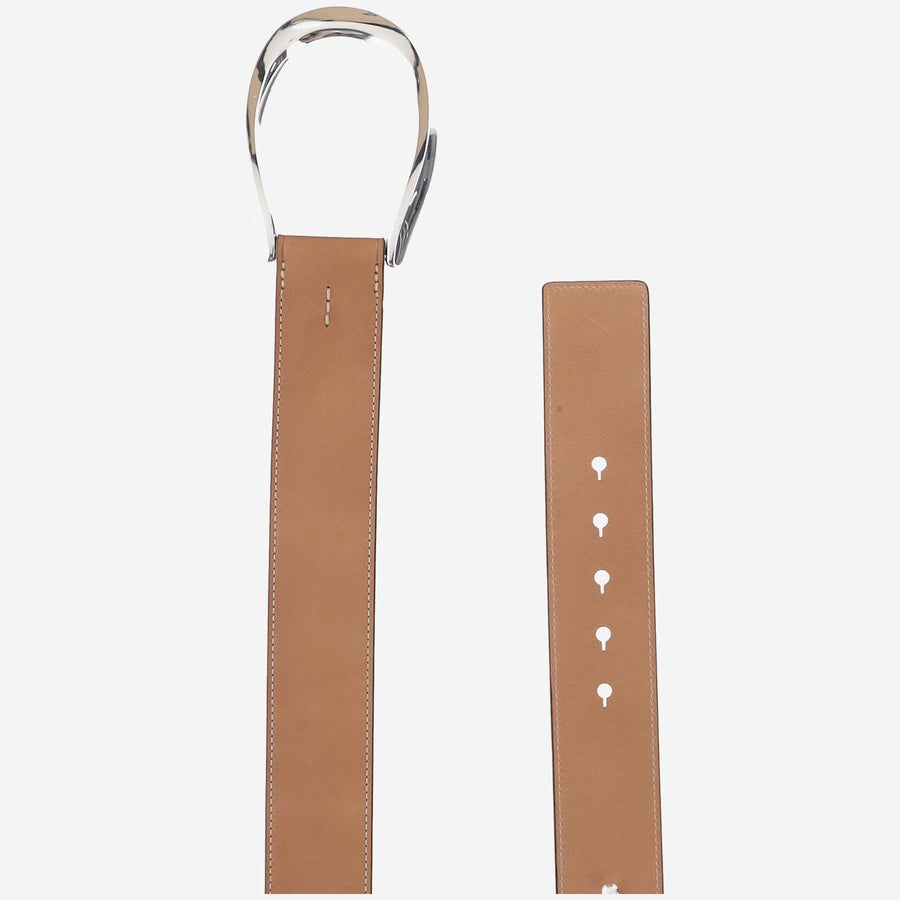 Leather Belt With Maxi Buckle Brown Cow